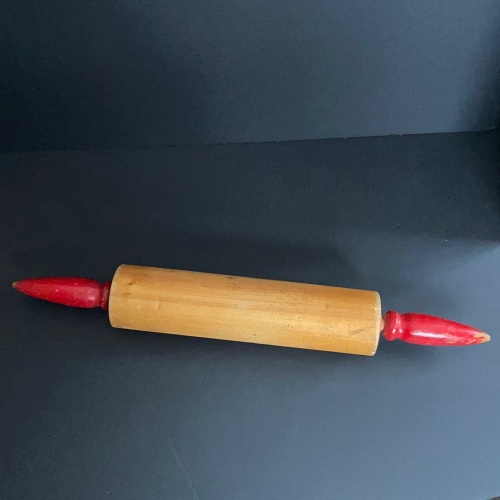 Vintage Wooden Rolling Pin Red Handles Kitchenware Bakeware Display